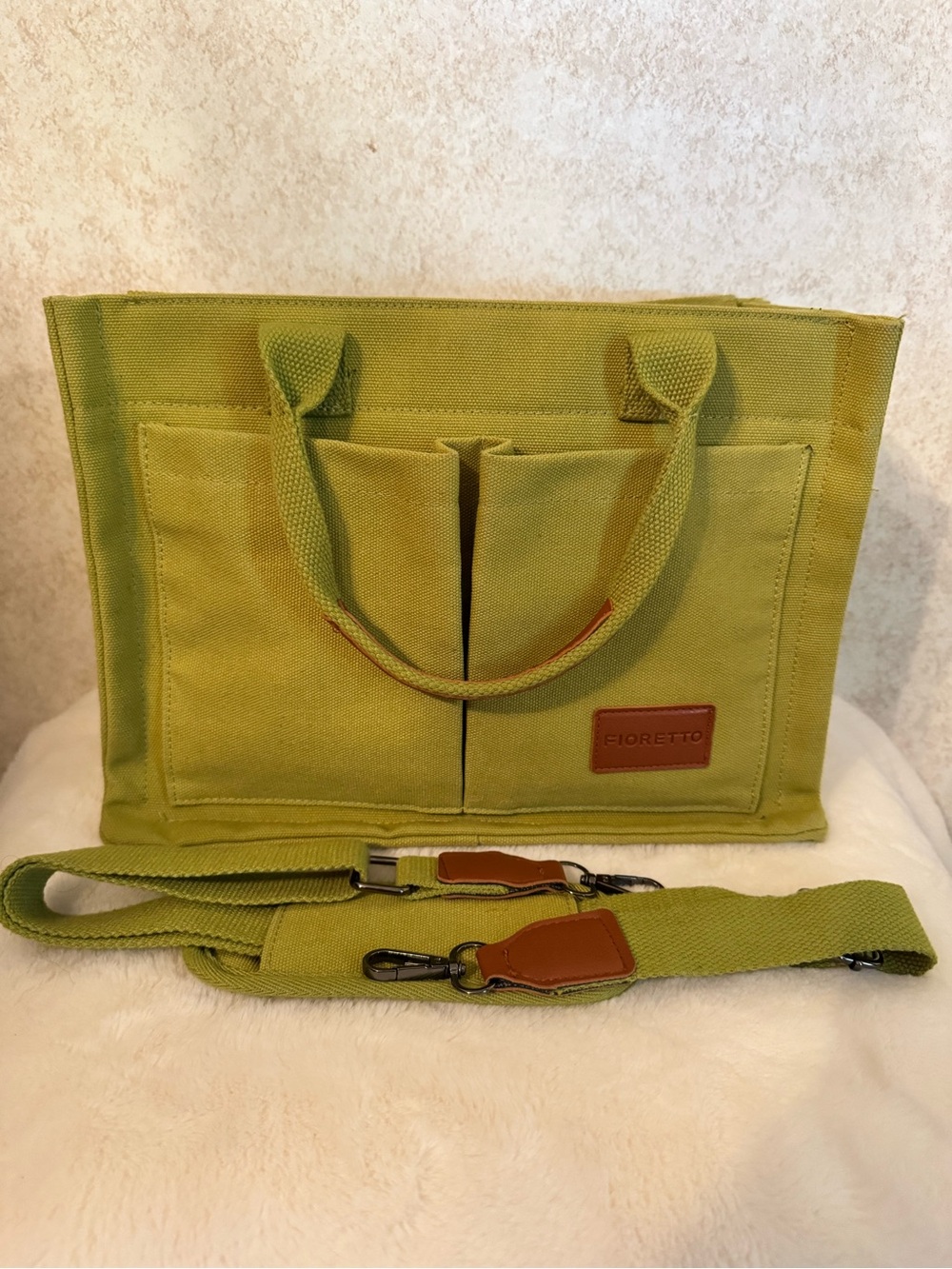 Fioretto Green Canvas Tote Bag with Removable Strap